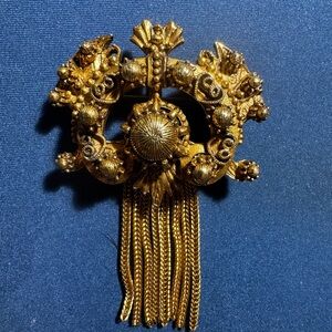 Vintage Gold Tassel Statement Brooch - Women Jewelry